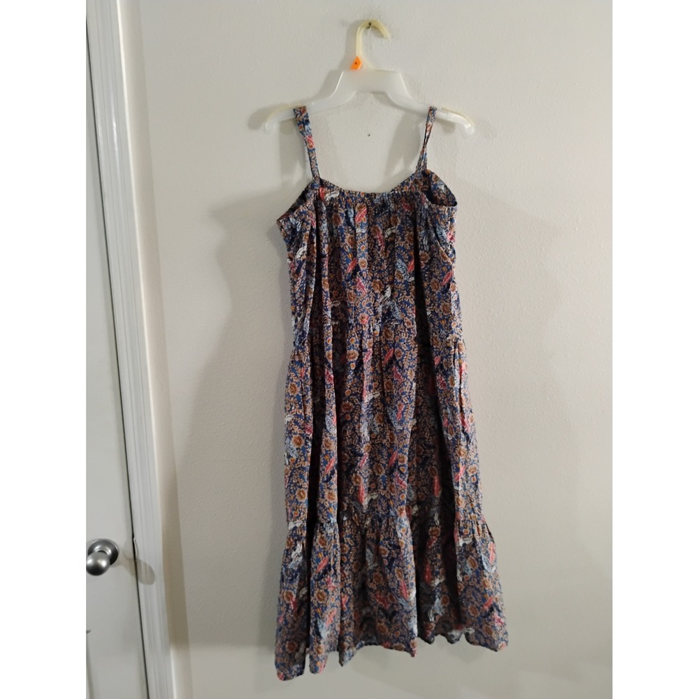 Knox Rose Womens Floral Paisley Tiered Midi Dress Navy Blue Orange Size Medium